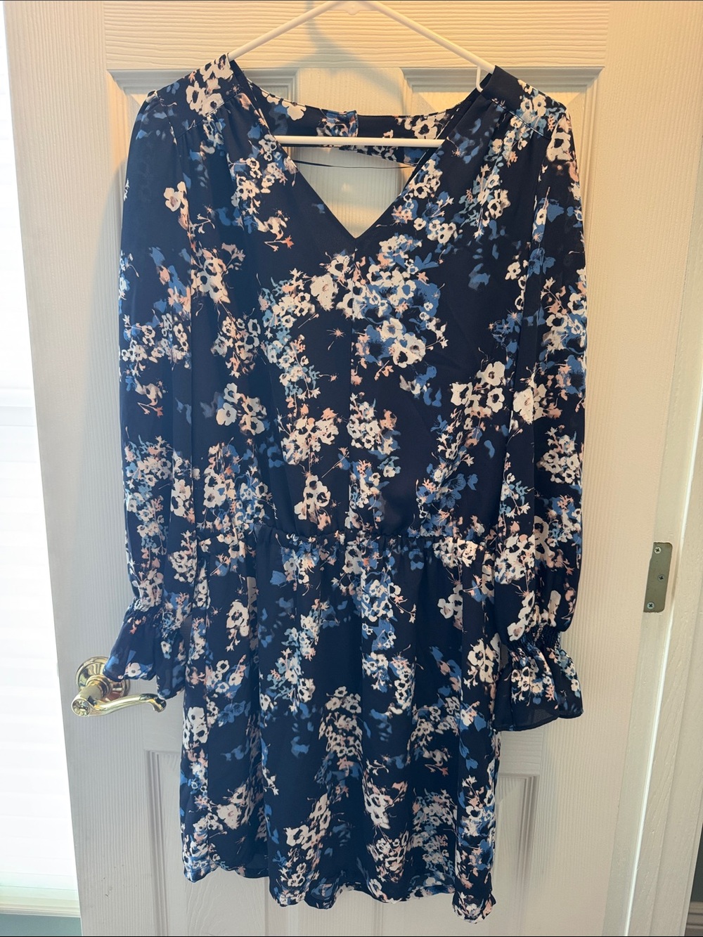 Lila Rose Navy Blue Floral V-Neck Long Sleeve Dress